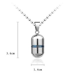 Collier Avec Pendentif En Forme De Pilule En Titane Pur Et Argent Love Forever