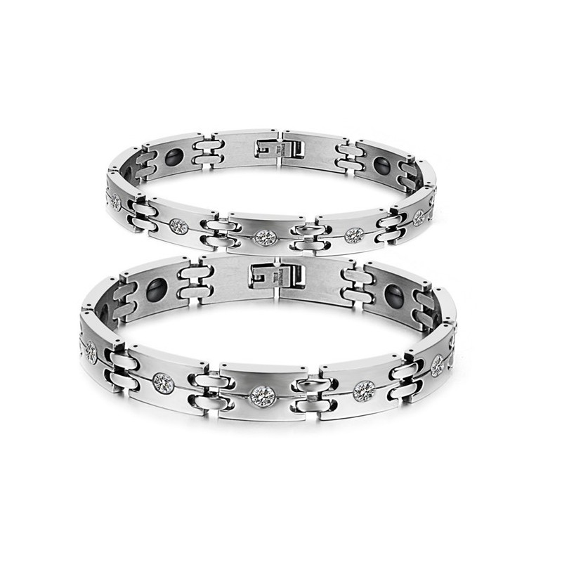 Bracelet En Titane De Qualité Stable Et Sain Pour Les Amoureux Avec Strass