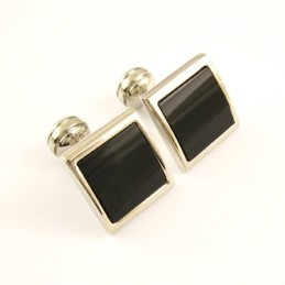 Boutons De Manchette Carrés En Titane Avec Agate Noire