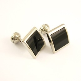 Boutons De Manchette Carrés En Titane Avec Agate Noire