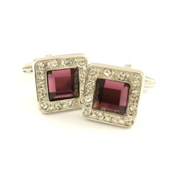 Boutons De Manchette Carrés En Titane Avec Diamants Et Zircone Carrée Mauve
