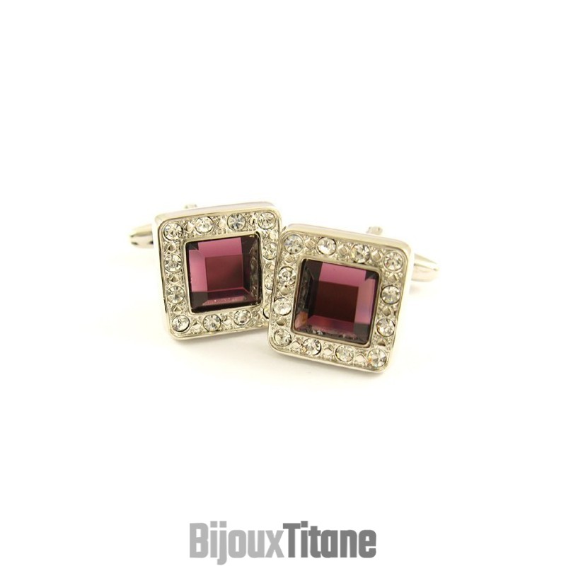 Boutons De Manchette Carrés En Titane Avec Diamants Et Zircone Carrée Mauve Boutons De Manchette Carrés En Titane Avec Diamants Et Zircone Carrée Mauve