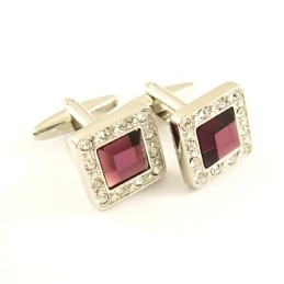Boutons De Manchette Carrés En Titane Avec Diamants Et Zircone Carrée Mauve