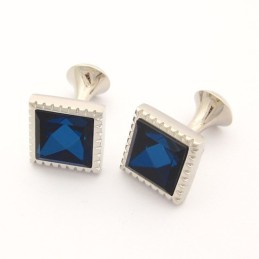 Boutons De Manchette Carrés En Titane Avec Zircone Bleue