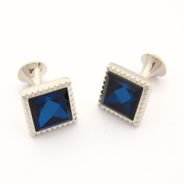 Boutons De Manchette Carrés En Titane Avec Zircone Bleue