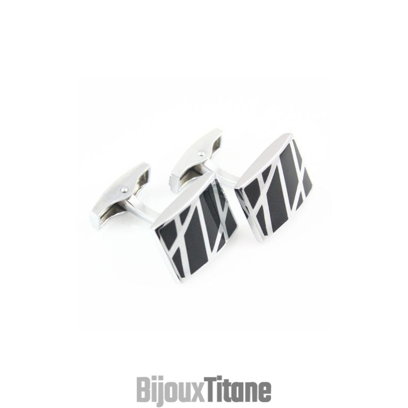 Boutons De Manchette Carrés À Rayures En Titane Et Émail