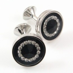 Boutons De Manchette Ronds En Titane Et Plaqué Ip Noir Avec Diamants
