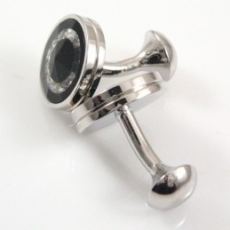 Boutons De Manchette Ronds En Titane Et Plaqué Ip Noir Avec Diamants