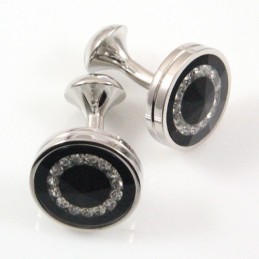 Boutons De Manchette Ronds En Titane Et Plaqué Ip Noir Avec Diamants