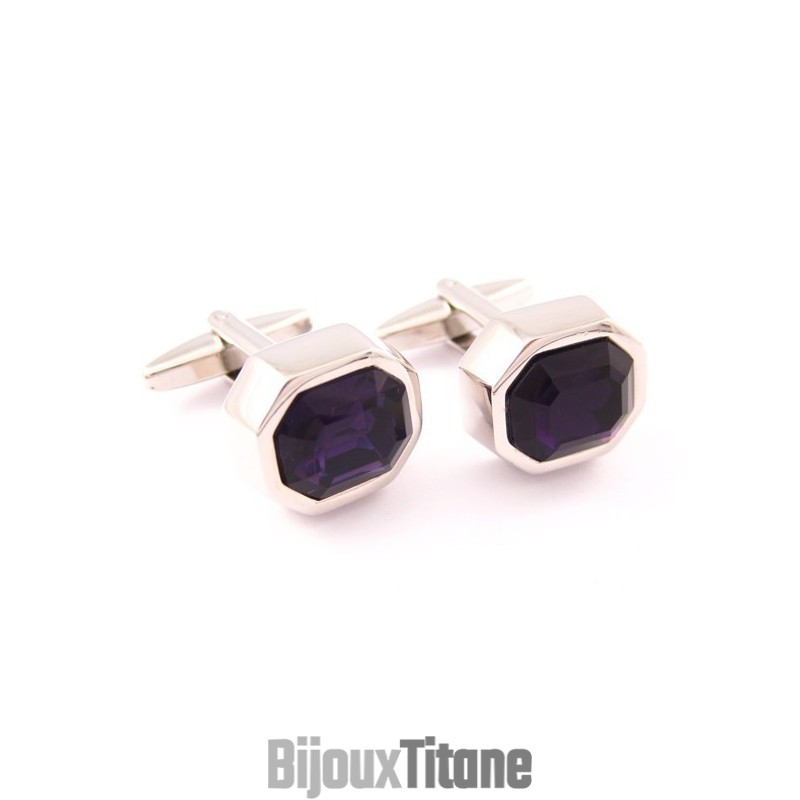 Boutons De Manchette Tendance En Titane Avec Opale Violette Mystérieuse Boutons De Manchette Tendance En Titane Avec Opale Violette Mystérieuse