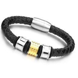 Bracelet Jonc Rond En Cuir Et Titane Pour Homme, De Qualité Fiable