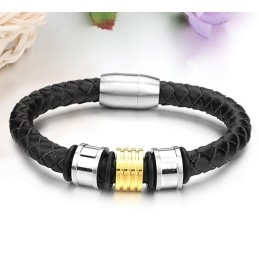 Bracelet Jonc Rond En Cuir Et Titane Pour Homme, De Qualité Fiable