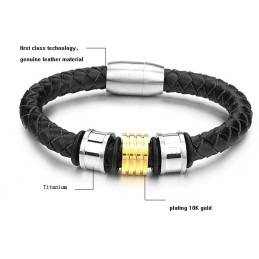 Bracelet Jonc Rond En Cuir Et Titane Pour Homme, De Qualité Fiable