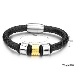Bracelet Jonc Rond En Cuir Et Titane Pour Homme, De Qualité Fiable