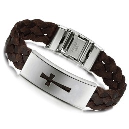 Bracelet Jonc En Cuir Titane Pour Homme, Croix De Qualité Stable