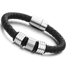 Bracelet En Cuir Titane Noir De Haute Qualité