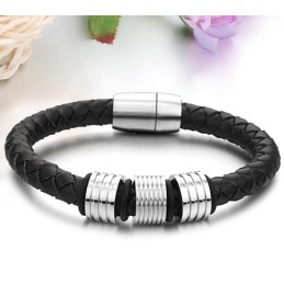 Bracelet En Cuir Titane Noir De Haute Qualité