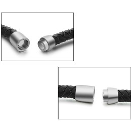 Bracelet En Cuir Titane Noir De Haute Qualité
