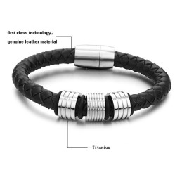 Bracelet En Cuir Titane Noir De Haute Qualité