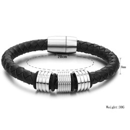 Bracelet En Cuir Titane Noir De Haute Qualité