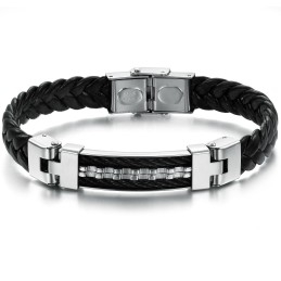 Bracelet Jonc Classique En Cuir Et Titane De Qualité Fiable