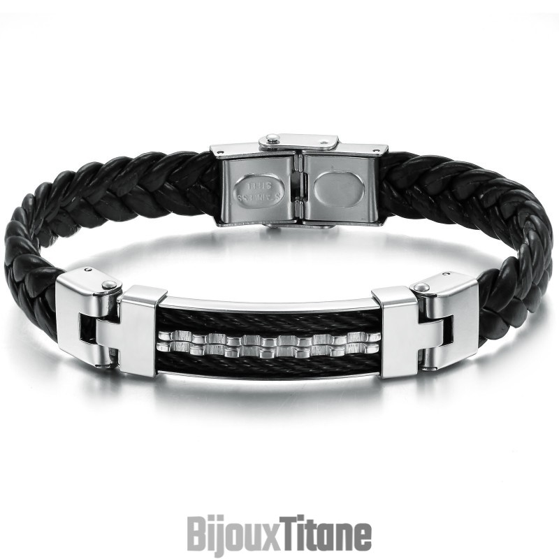 Bracelet Jonc Classique En Cuir Et Titane De Qualité Fiable Bracelet Jonc Classique En Cuir Et Titane De Qualité Fiable