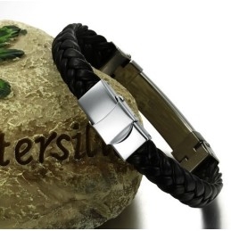 Bracelet Jonc Classique En Cuir Et Titane De Qualité Fiable