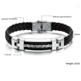 Bracelet Jonc Classique En Cuir Et Titane De Qualité Fiable