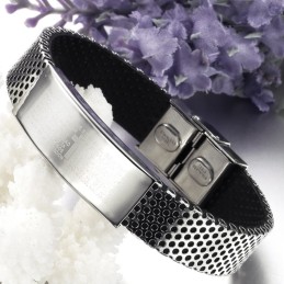 Bracelet En Cuir Titane Noir Facile À Utiliser