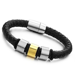 Bracelet Jonc En Cuir Titane Noir Pour Homme, La Reine De La Qualité
