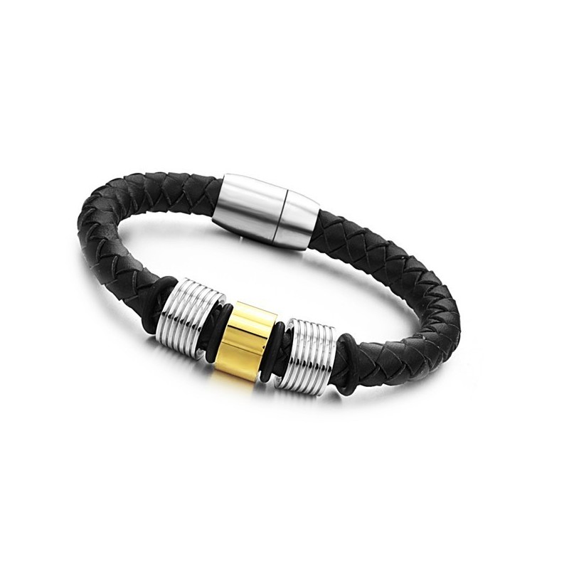 Bracelet Jonc En Cuir Titane Noir Pour Homme, La Reine De La Qualité