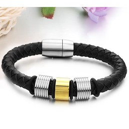 Bracelet Jonc En Cuir Titane Noir Pour Homme, La Reine De La Qualité