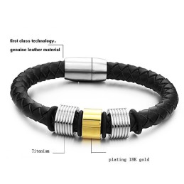 Bracelet Jonc En Cuir Titane Noir Pour Homme, La Reine De La Qualité
