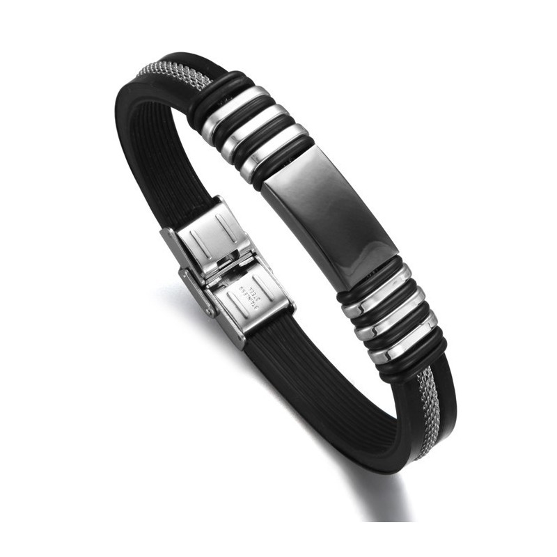 Bracelet Jonc En Silicone Et Titane Pour Homme De Qualité Supérieure Bracelet Jonc En Silicone Et Titane Pour Homme De Qualité Supérieure