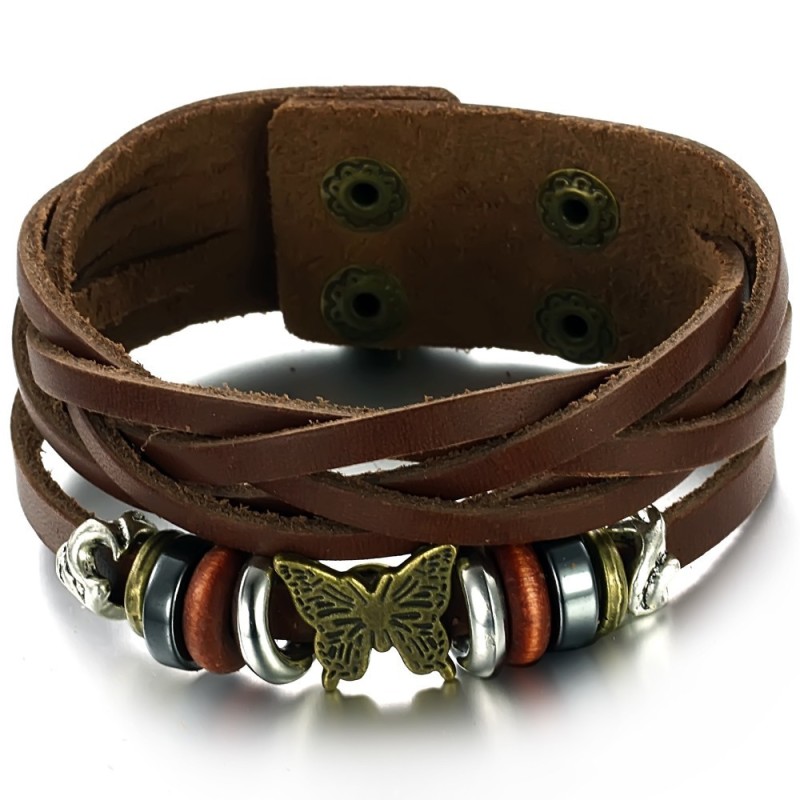 Bracelet En Cuir Titane De Haute Qualité En Forme De Papillon Pour Femme Bracelet En Cuir Titane De Haute Qualité En Forme De Papillon Pour Femme