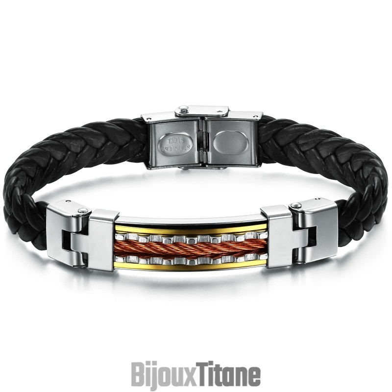 Bracelet En Cuir Et Titane D'Excellente Qualité Bracelet En Cuir Et Titane D'Excellente Qualité