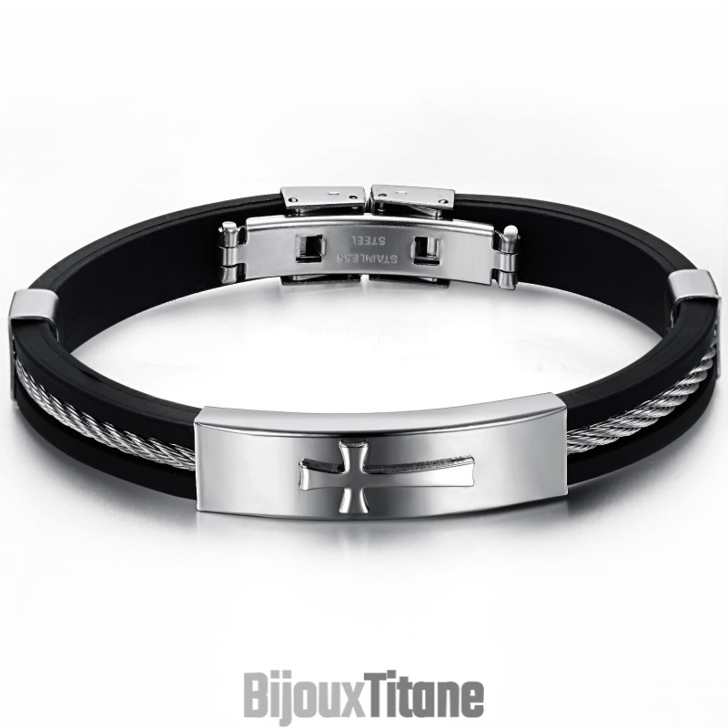 Bracelet Jonc En Titane Avec Croix Pour Homme D'Excellente Qualité Bracelet Jonc En Titane Avec Croix Pour Homme D'Excellente Qualité