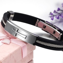 Bracelet Jonc En Titane Avec Croix Pour Homme D'Excellente Qualité