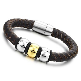 Pour Une Excellente Réputation Au Pays Et À L'Étranger, Ce Bracelet En Cuir Titane Marron