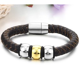 Pour Une Excellente Réputation Au Pays Et À L'Étranger, Ce Bracelet En Cuir Titane Marron