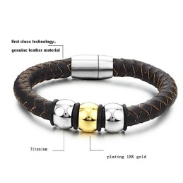 Pour Une Excellente Réputation Au Pays Et À L'Étranger, Ce Bracelet En Cuir Titane Marron