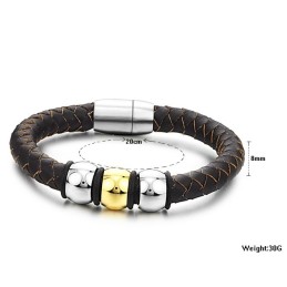Pour Une Excellente Réputation Au Pays Et À L'Étranger, Ce Bracelet En Cuir Titane Marron