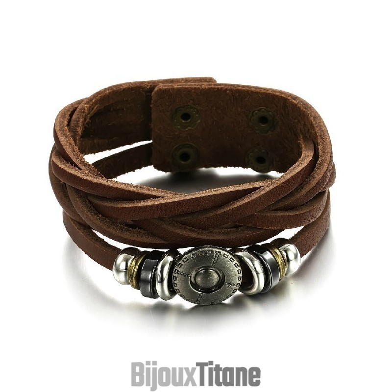 Bracelet Jonc Rétro En Cuir Titane Pour Homme, Vendu Dans Le Monde Entier