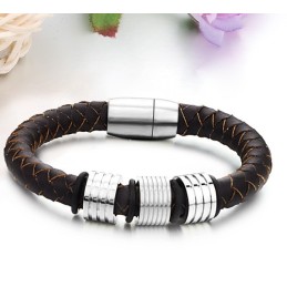 Bracelet En Cuir Titane Marron De Haute Qualité