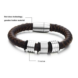 Bracelet En Cuir Titane Marron De Haute Qualité