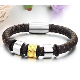 Bracelet Jonc En Cuir Titane Marron À Larges Variétés