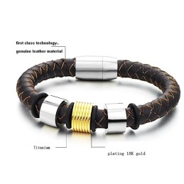 Bracelet Jonc En Cuir Titane Marron À Larges Variétés