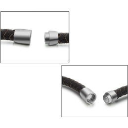 Bracelet Jonc En Cuir Titane Marron À Larges Variétés