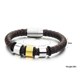 Bracelet Jonc En Cuir Titane Marron À Larges Variétés