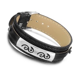 Bracelet Jonc En Cuir Titane Noir À Larges Variétés